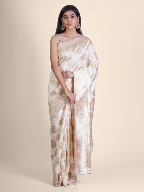 

Hastakala Cream-Coloured & Gold-Toned Silk Blend Woven Design Saree