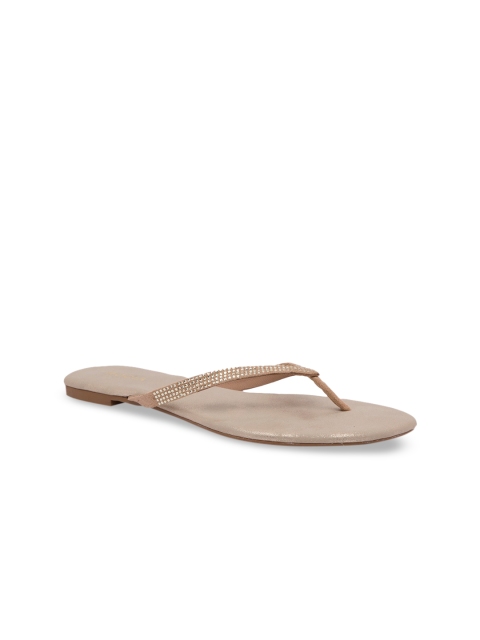 Rocia Women Gold-Toned Embellished Faux Fur T-Strap Flats