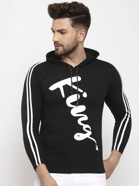 

KATSO Men Black Printed Hood T-shirt
