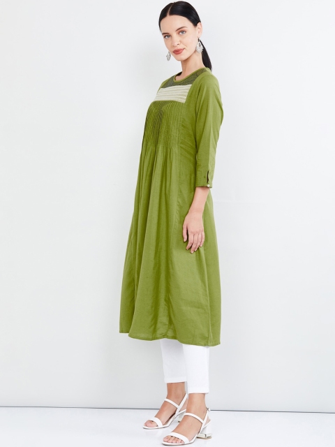 

max Women Green Woven Design A-Line Kurta