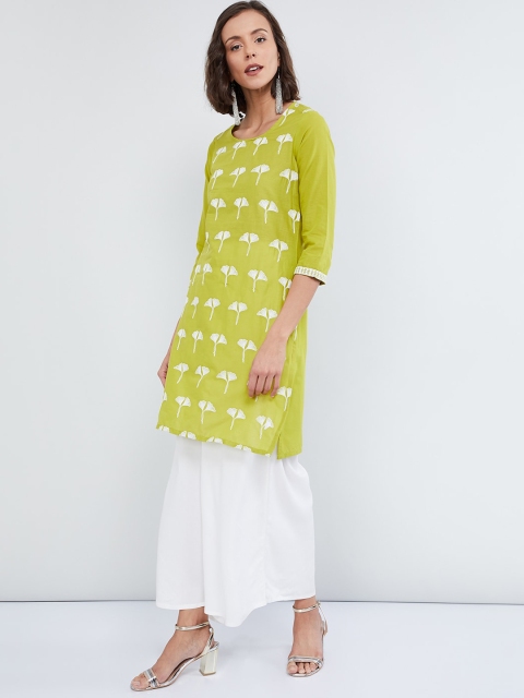 

max Women Lime Green Printed A-Line Kurta