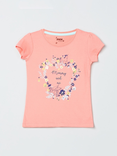 

max Girls Pink Printed Round Neck T-shirt