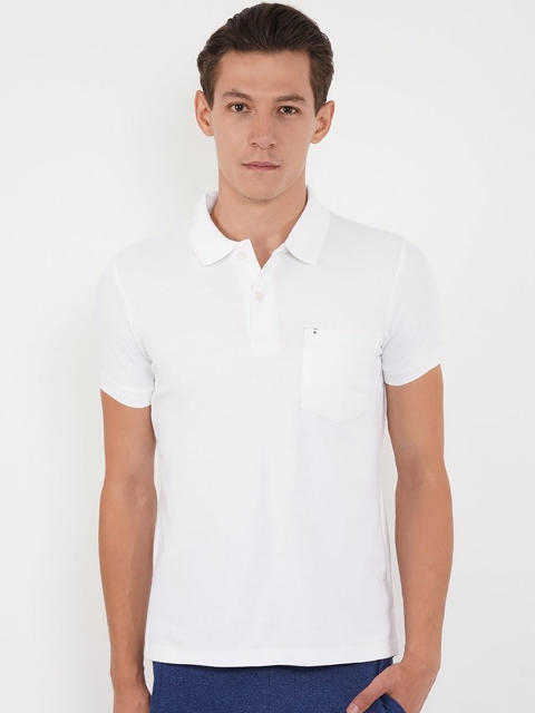 

Sweet Dreams Men White Solid Polo Collar T-shirt
