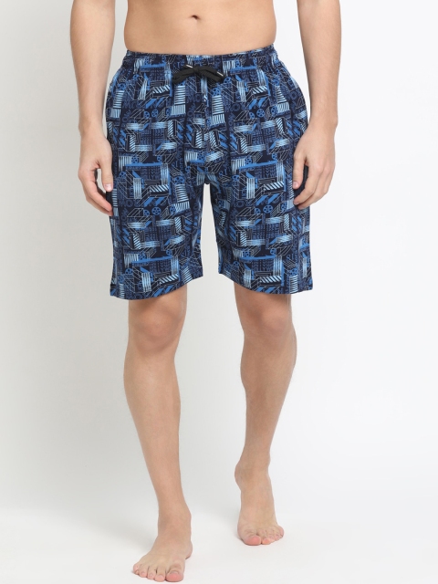 

DIXCY SCOTT Men Navy Blue & White Printed Lounge Shorts