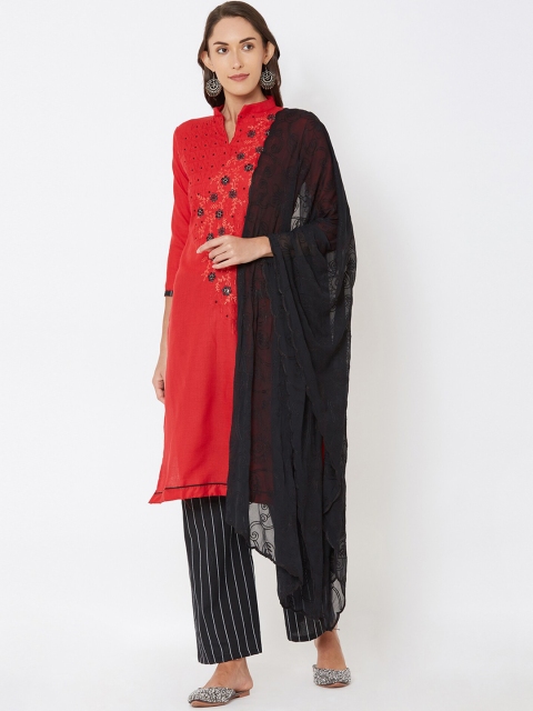 

Satrani Red & Black Pure Cotton Unstitched Dress Material