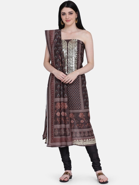 

BOMBAY SELECTIONS Grey & Brown Cotton Blend Unstitched Dress Material