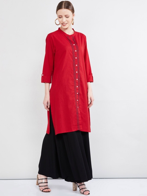 

max Women Maroon Solid A-Line Kurta