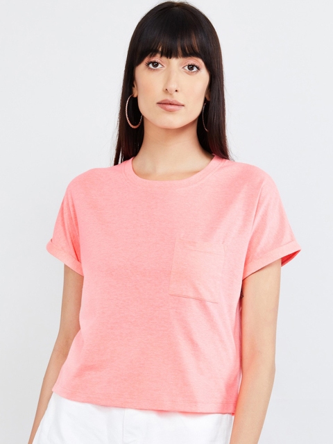 

max Women Pink Solid Round Neck T-shirt