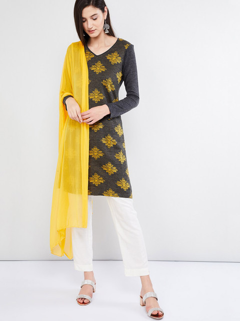 

max Yellow Solid Dupatta