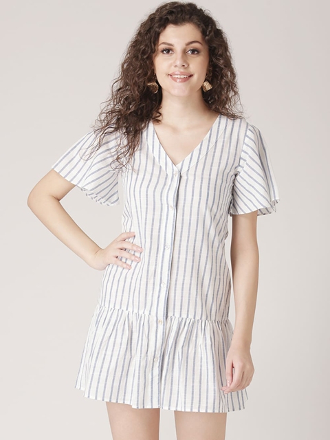 

DIVA WALK EXCLUSIVE Women Off-White Striped Drop-Waist Dress