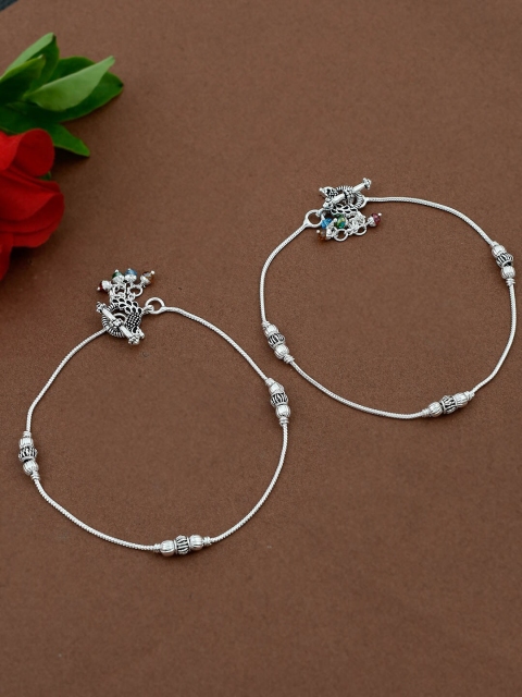 

Silvermerc Designs Oxidised Silver-Plated Artificial Stones Studded Handcrafted Anklets