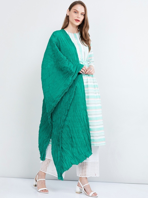 

max Green Solid Crushed Cotton Dupatta
