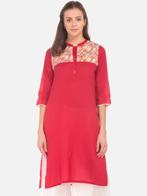 

Karigari Women Red & Yellow Yoke Design A-Line Kurta