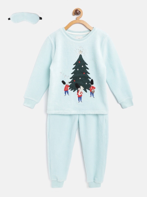 Cherry Crumble Kids Blue Appliqued Night suit