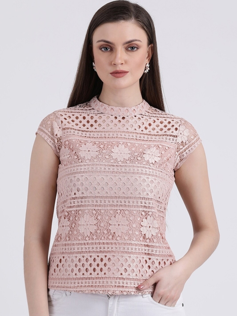 

Zink London Women Peach-Coloured Self Design Top