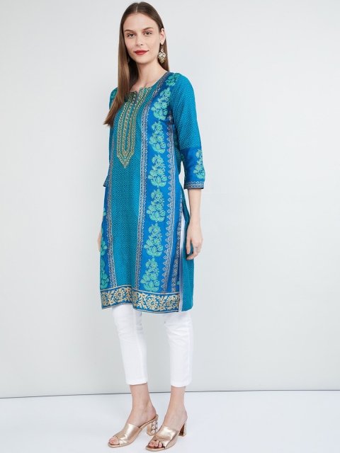 

max Women Blue Printed A-Line Kurta