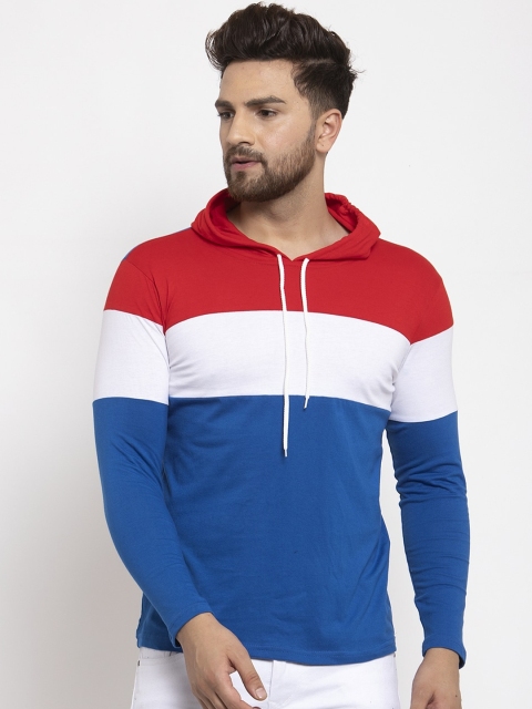 

KATSO Men Red Colourblocked Hood T-shirt