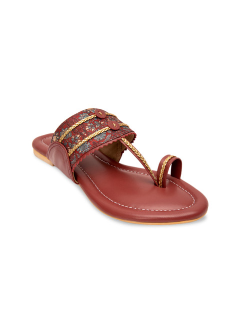 

Jivaana Women Red Embellished Synthetic Patent One Toe Flats