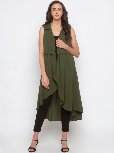 Iti Women Olive Green Solid Open Front Jacket