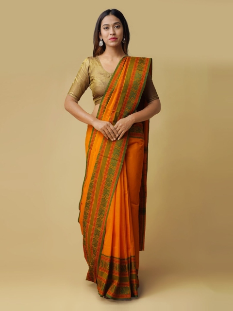 

Unnati Silks Yellow & Green Pure Cotton Solid Uppada Saree