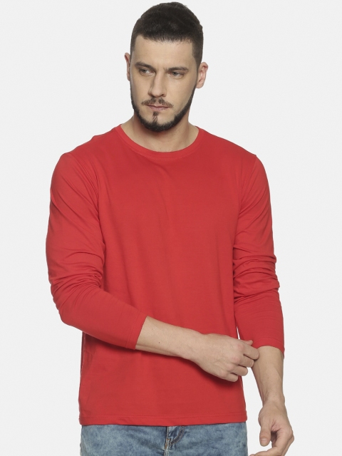 

IVOC Men Red Solid Round Neck T-shirt