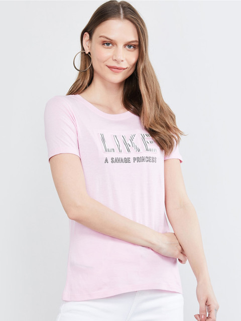 

max Women Pink Printed Round Neck T-shirt
