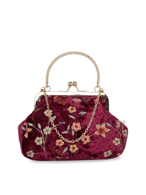 

Globus Maroon Embroidered Clutch