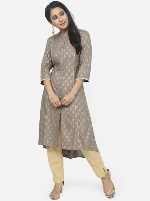 

Paislei Women Taupe Printed A-Line Kurta