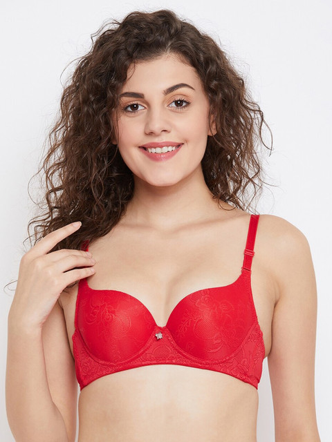 

SECRETS BY ZEROKAATA Red Self Design Underwired Lightly Padded Everyday Bra
