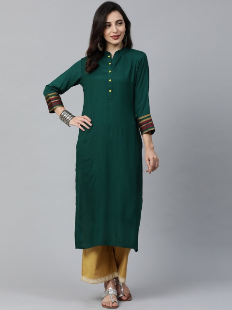 

Indo Era Women Green Solid Straight Kurta
