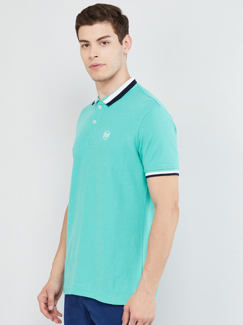 

max Men Green Solid Polo Collar T-shirt