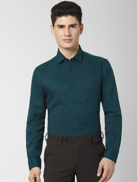 

Peter England Elite Men Green & White Slim Fit Self Design Formal Shirt