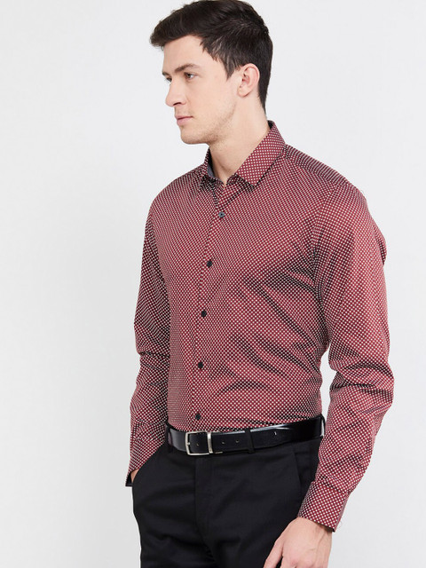 

max Men Red & White Slim Fit Printed Formal Shirt