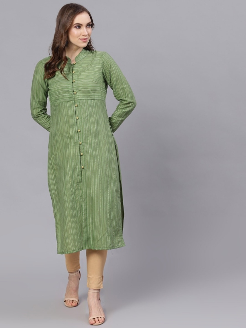 

AKS Women Green Striped Straight Kurta