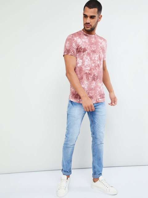 

max Men Pink Printed Round Neck T-shirt