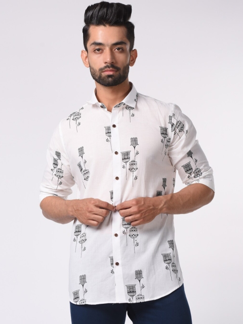 

Tistabene Men White & Black Slim Fit Printed Casual Shirt