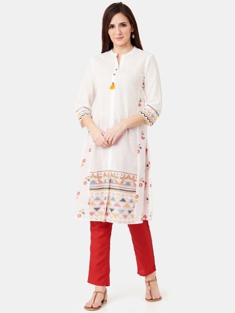

IMARA Women White & Red Printed A-Line Kurta
