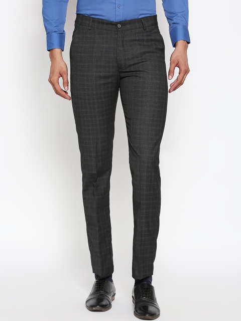 

Solemio Men Charcoal Slim Fit Self Design Formal Trousers