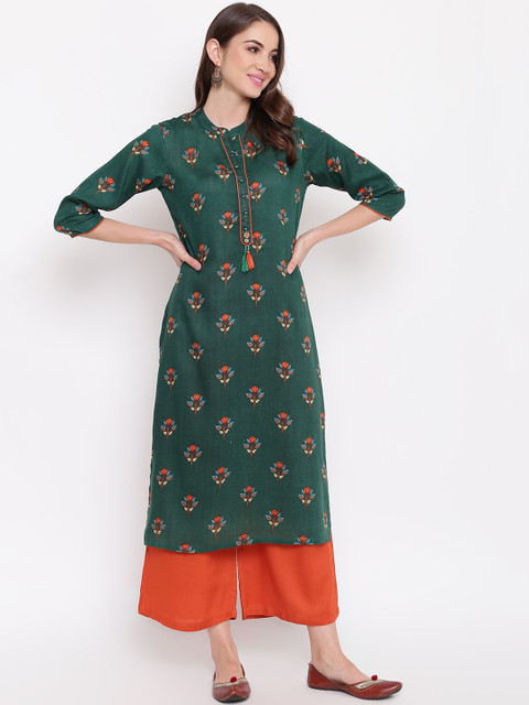 

Napra Women Green Floral Printed A-Line Kurta