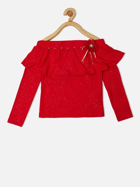

VITAMINS Girls Red Self Design Bardot Top