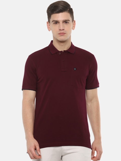 Van Heusen Sport Men Maroon Solid Polo Collar Pure Cotton T-shirt