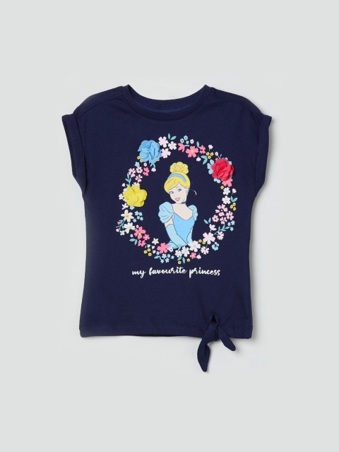 

max Girls Navy Blue Printed Round Neck T-shirt
