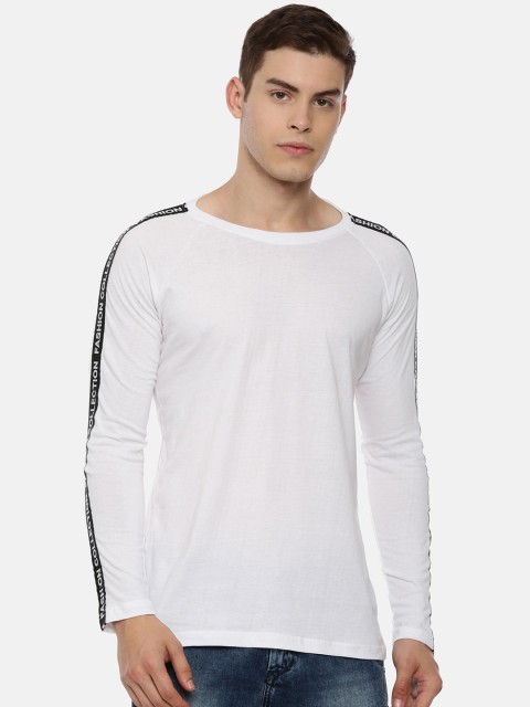 

KAY DEE Men White Black Colourblocked Round Neck Pure Cotton T-shirt