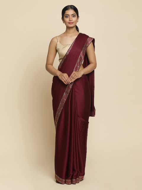 

Koskii Burgundy Embellished Satin Saree