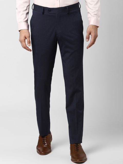 

Peter England Men Navy Blue & Brown Slim Fit Striped Formal Trousers