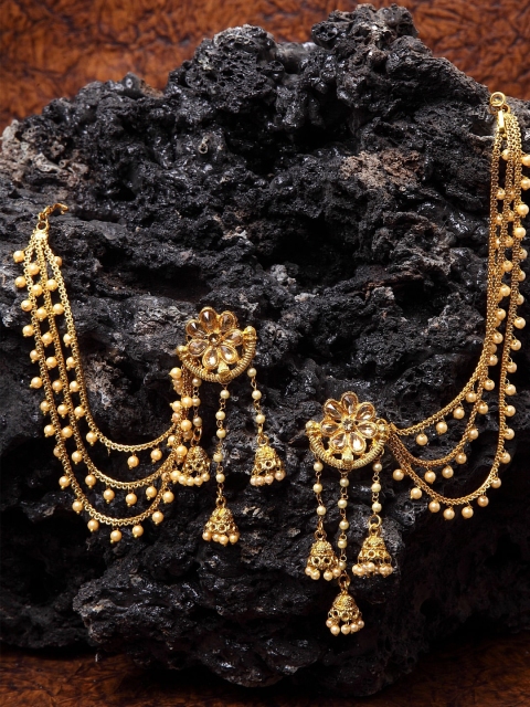 

Shining Diva Gold Plated Taselled Classic Jhumkas