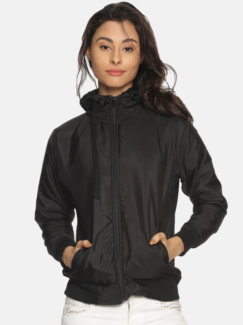 

Campus Sutra Women Black Solid Windcheater Bomber