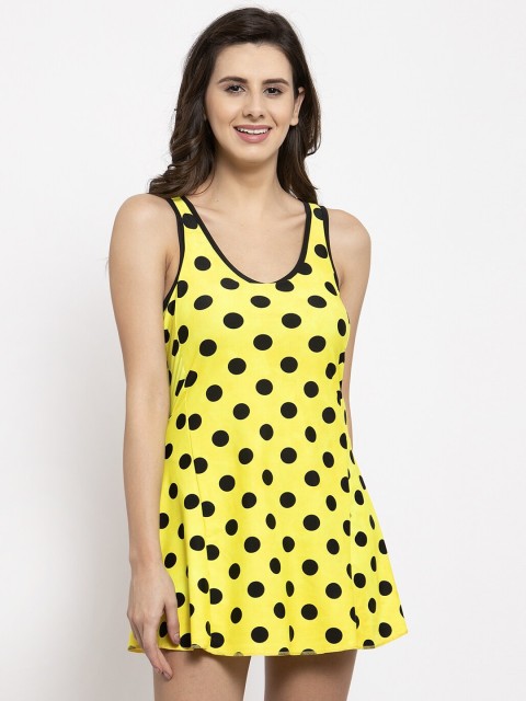 

CUKOO Women Yellow & Black Printed A-Line Swimdress
