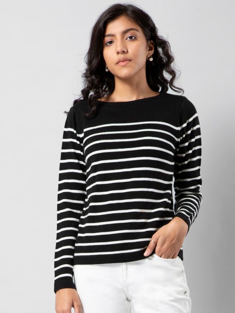 

FabAlley Women Black Striped Pullover Sweater