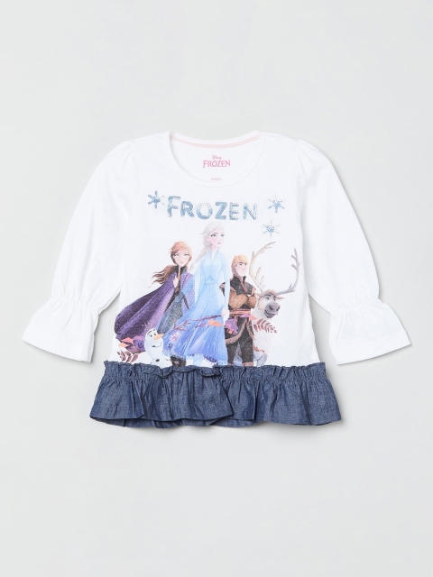 

max Girls White Frozen Printed Round Neck T-shirt